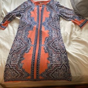 3/4 sleeve coral pattern dress